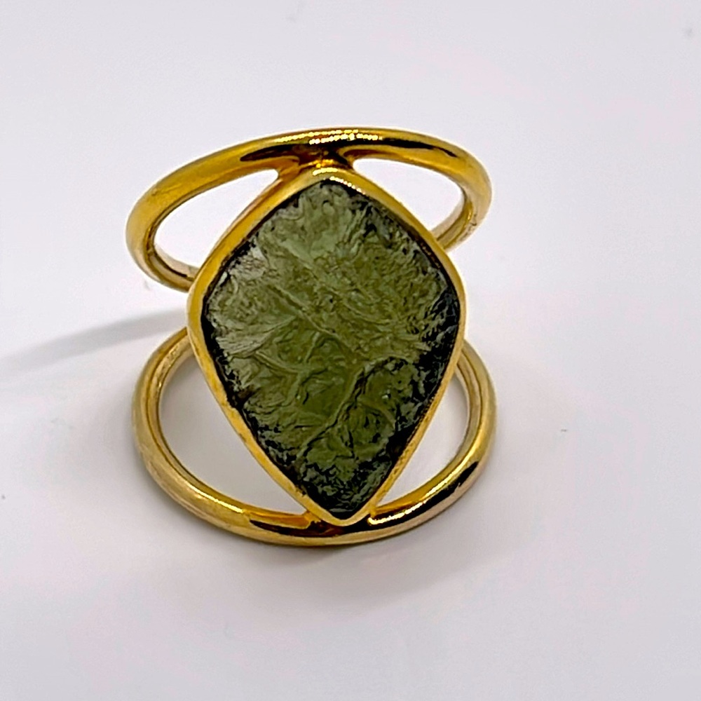 Made In Earth Moldavite Gold Vermeil Ring